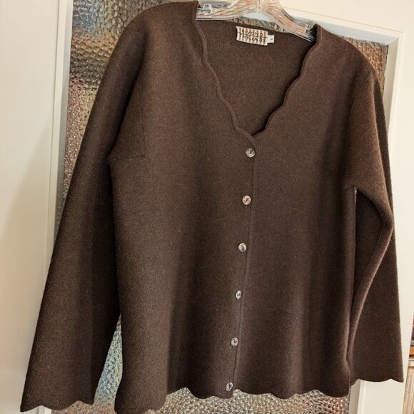 Beyond Threads Alpaca Sweater Jacket Wool Rich Brown Scalloped Edges Structured - Picture 3 of 16